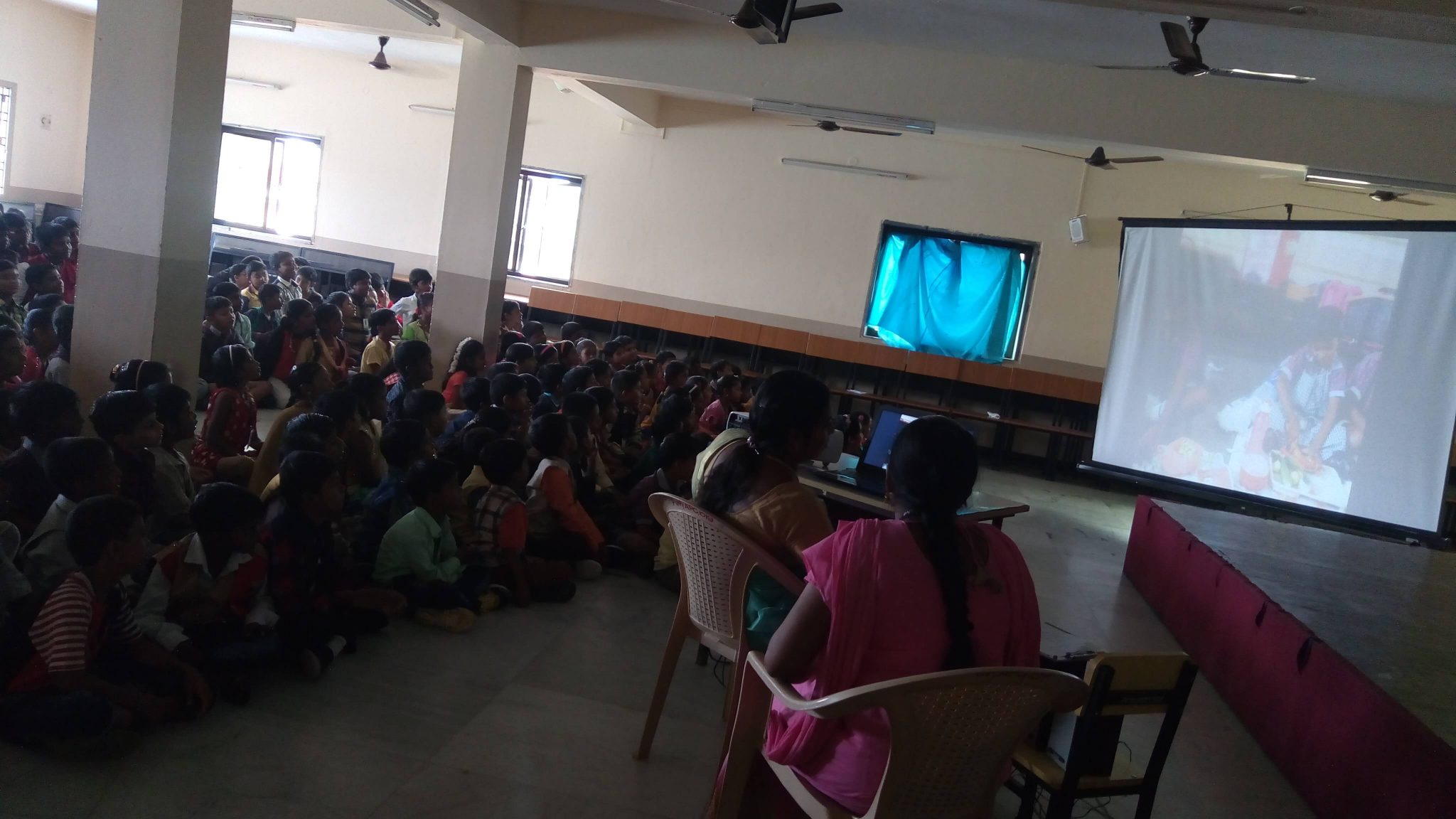 Students are excited on watching their activities as video show on Children's day