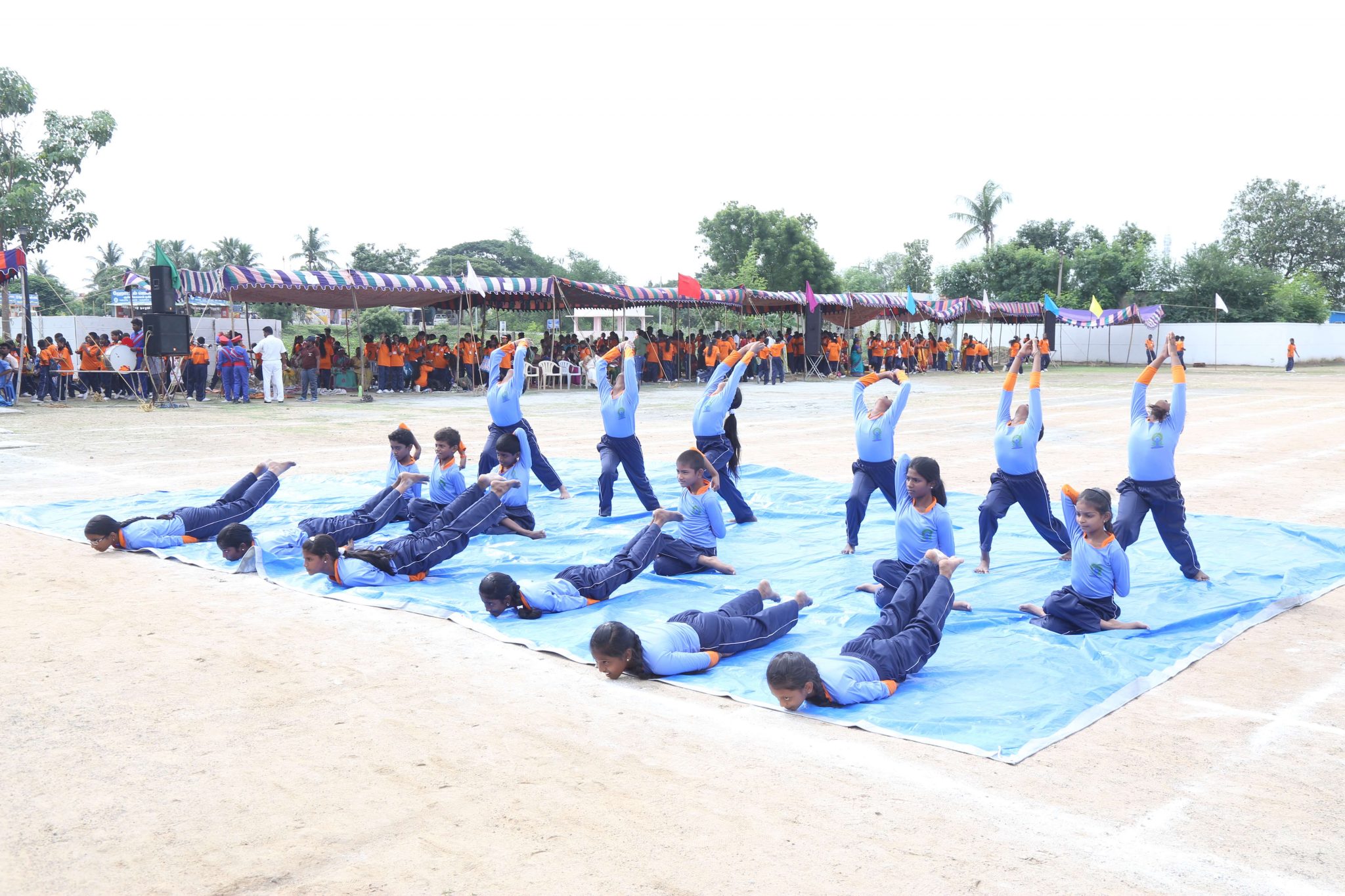 Students performing yoga.