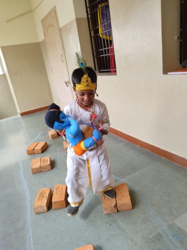 Our little ones balanced happily while walking on the bricks with fun